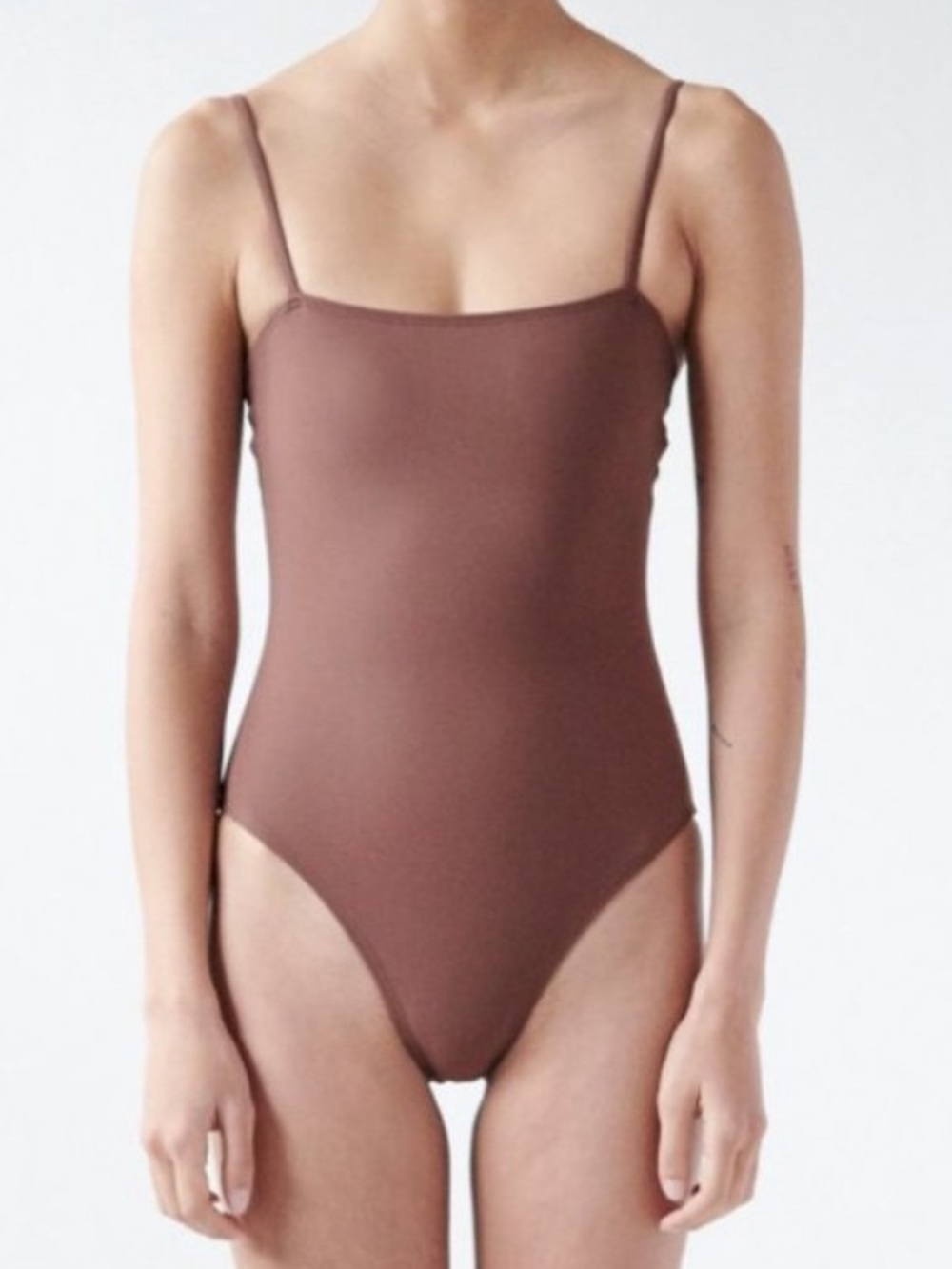 Nu Swim Straight One Piece Swim Suit Brown Minimalist Beach Resort Vacation-XL